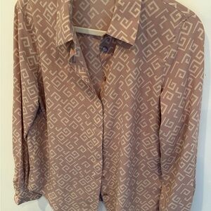 Mango Salmon and Beige Geometric Button Down Shirt